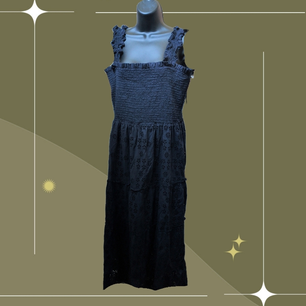 ✨ Quince Organic Cotton Eyelet Smocked Midi Dress XL